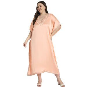 Gypsie Blu Satin Embroidery Kaftan Dress for Women Plus Size Evening Wear Maxi